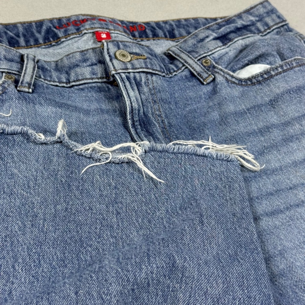 Lucky Brand High Rise Wide Leg Distressed Jeans Blue Frayed Hem Womens 12/31R
